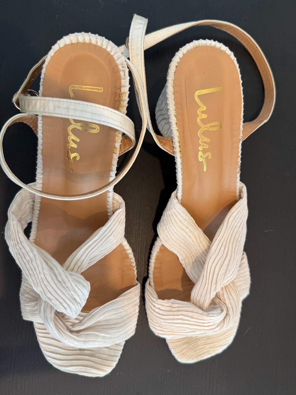 Lulu's Cream Textured Knot Wedge Sandals